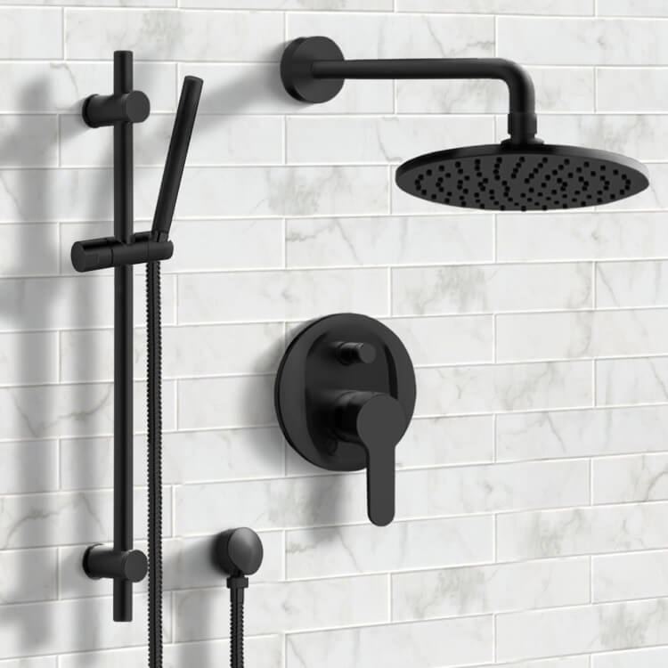 Shower Faucet Matte Black Shower System with 8 Inch Rain Shower Head and Hand Shower Remer SFR40